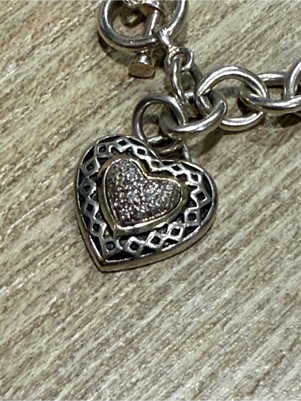 Judith Jack Heart Toggle Bracelet 925 Sterling Silver Diamond 14K Gold Vintage